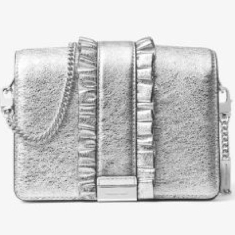 Michael Kors Ruffled Leather Clutch Silver